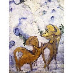 Deer in the Snow I Painting Reproduction