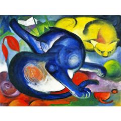 Two Cats, Blue and Yellow Painting Reproduction