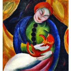 Girl with Cat II Painting Reproduction