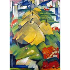 Alpine Scene, also known as Haystacks Painting Reproduction