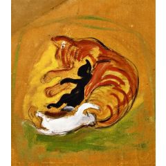 Cat with Kittens Painting Reproduction