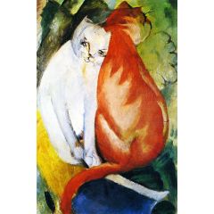 Cats, Red and White Painting Reproduction
