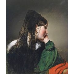 Girl in profile with a black mantilla Painting Reproduction