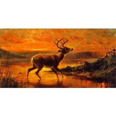 Ten Point Buck in Evening Twilight Painting Reproduction