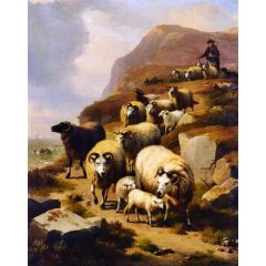 A Shepherd and His Flock Painting Reproduction