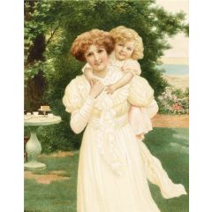 Mother and child in the garden Painting Reproduction