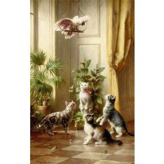 Cats and the cockatoo Painting Reproduction