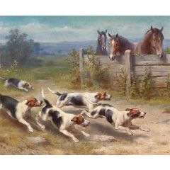 Jack Russell chasing pack Painting Reproduction