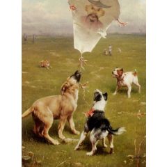 Up and Away Dogs Chasing the Kite Painting Reproduction