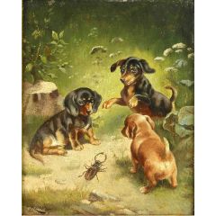 Dachshund puppies at play Painting Reproduction