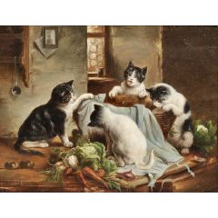Playful kittens Painting Reproduction
