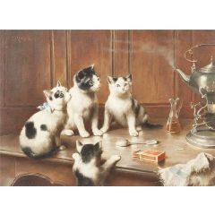 Kittens at Teatime Painting Reproduction