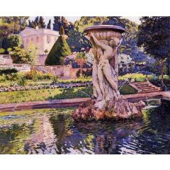 Garden with Villa and Fountain Painting Reproduction