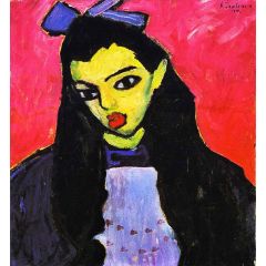 Girl with Black Hair Painting Reproduction
