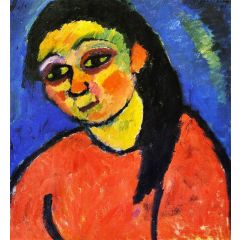 Woman in Red Blouse Painting Reproduction