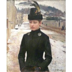 Young Woman of Nancy in a Winter Landscape Painting Reproduction
