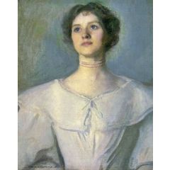 Portrait of a Woman in a White Dress Painting Reproduction