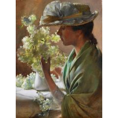 Lady with a Bouquet, also known as Snowballs Painting Reproduction
