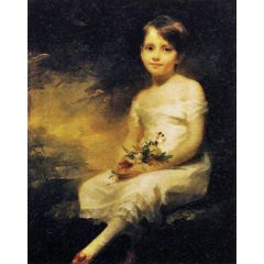 Young Girl Holding Flowers Painting Reproduction
