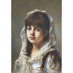 Portrait of a young girl wearing a white veil Painting Reproduction