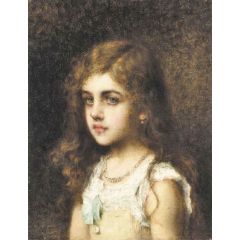 Young Girl With A Turquoise Bow Painting Reproduction