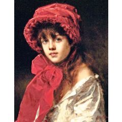 Girl in a Red Hat Painting Reproduction