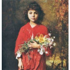 Portrait of a young girl with flowers Painting Reproduction