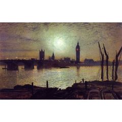 Westminster Bridge by Moonlight Painting Reproduction