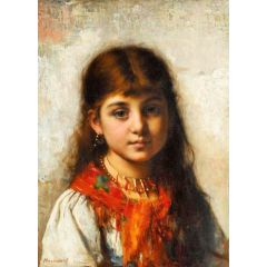 Girl with Coral Necklace and Shawl Painting Reproduction