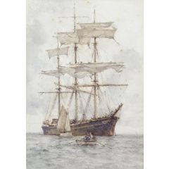 A full-rigged three-master making ready to sail Painting Reproduction