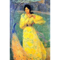 Woman with Peacock, also known as Giovane donna con pavone Painting Reproduction