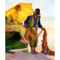 Arreglando las redes Painting Reproduction
