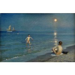 Boys Bathing at Skagen, Summer Evening Painting Reproduction