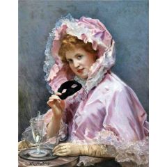 Young Lady with a Mask and Glass of Absinthe Painting Reproduction