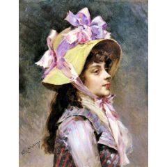 Portrait Of A Lady In Pink Ribbons Painting Reproduction