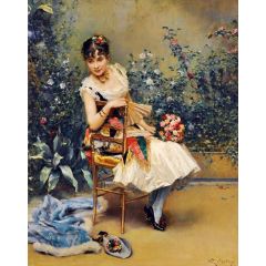 Aline with Flowers Painting Reproduction