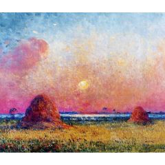 Wheat Stack at Sunset Painting Reproduction