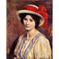 Hat with a Red Ribbon Painting Reproduction