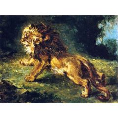 Lion Stalking Its Prey, also known as Lion Watching Gazelles Painting Reproduction