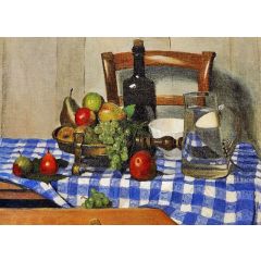 Still Life with Blue Checkered Tablecloth Painting Reproduction