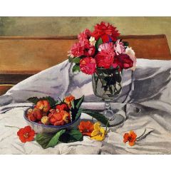 Flowers and Strawberries Painting Reproduction