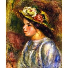 Bust of a Woman, Straw Trimmed Hat Painting Reproduction