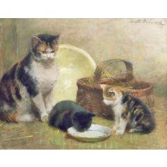 Cat and Kittens Painting Reproduction