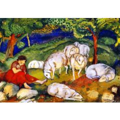 Shepherdess with Sheep Painting Reproduction