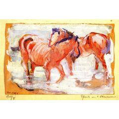 Horses at a Watering Place Painting Reproduction