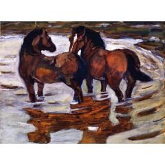 Two Horses at a Watering Place Painting Reproduction