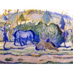 Horses at Pasture, also known as Horses in a Landscape Painting Reproduction