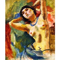 Brunette with Blue Necklace Painting Reproduction