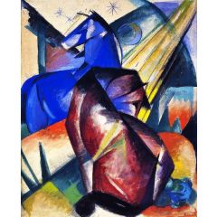 Two Horses, Red and Blue Painting Reproduction