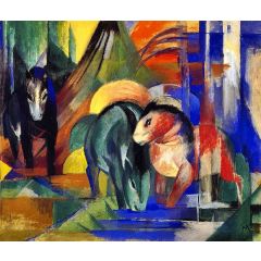 Three Horses at the Watering Place, also known as Three Horses at a Watering Place in the Woods Painting Reproduction